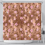 Pink Sakura Cherry Blossom Drak Brown Background Shower Curtain Fulfilled In US