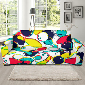 Watercolor Bowling Ball Pins Sofa Slipcover