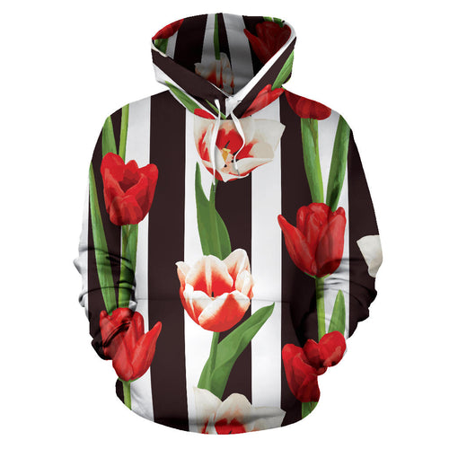 Red And White Tulips Pattern Men Women Pullover Hoodie