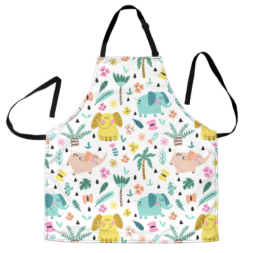 Cute Elephants Palm Tree Flower Butterfly Pattern Adjustable Apron