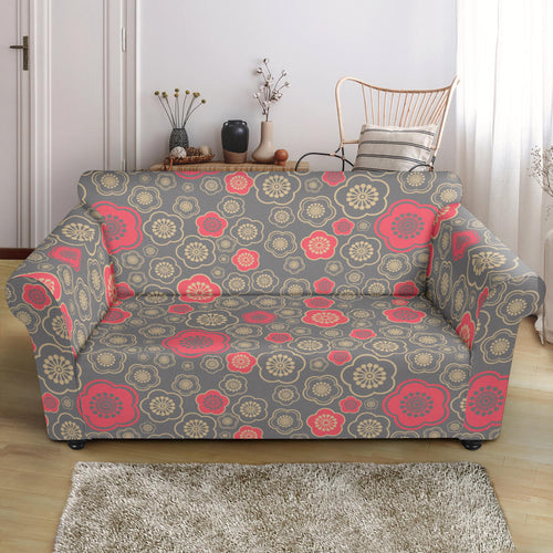 Red Gold Sakura Cherry Blossom Gray Background Loveseat Couch Slipcover