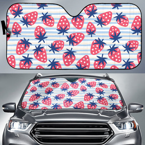 Strawberry Pattern Blue Lines Background Car Sun Shade