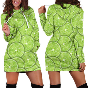 Slices Of Lime Pattern Women'S Hoodie Dress