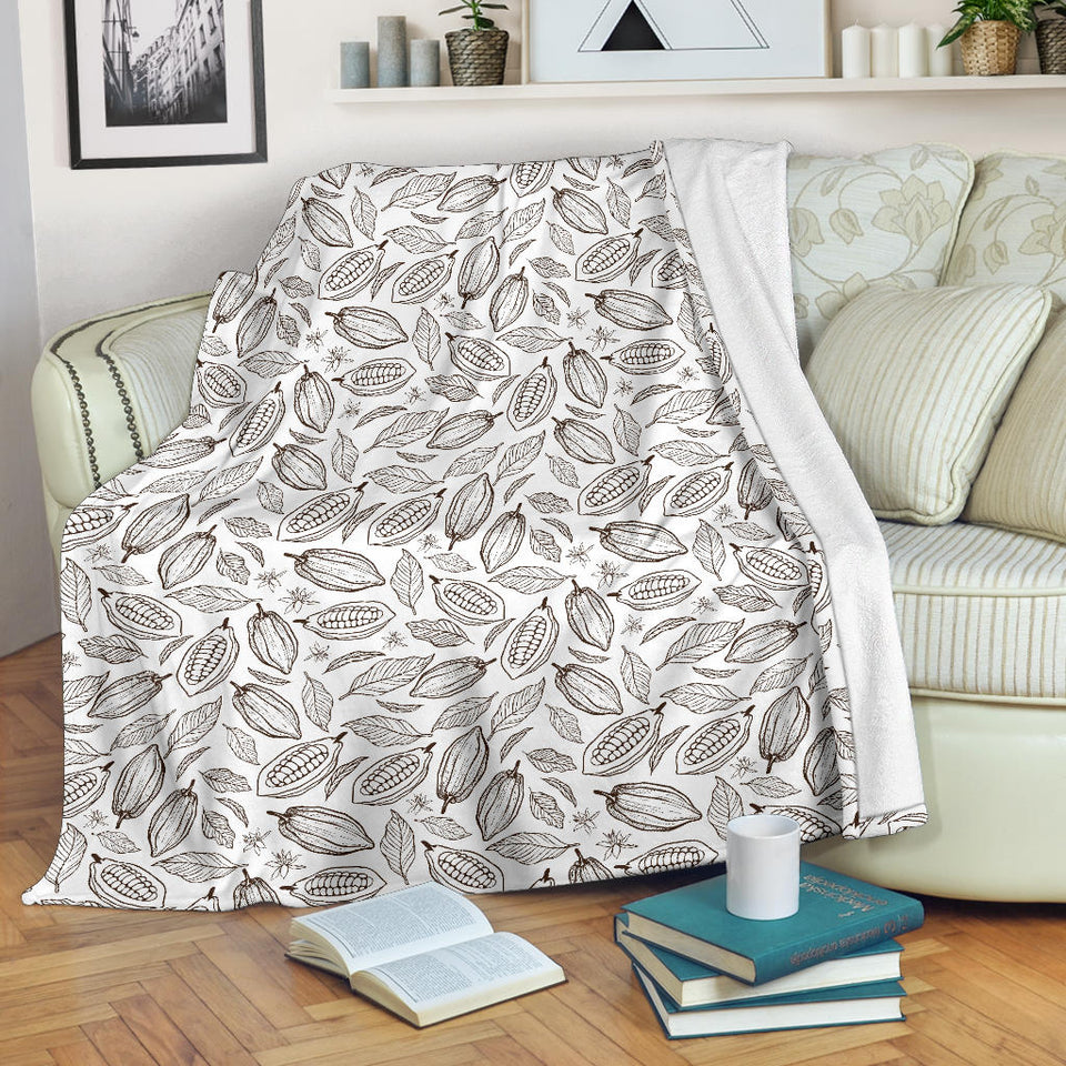 Cocoa Beans Leaves Pattern Premium Blanket