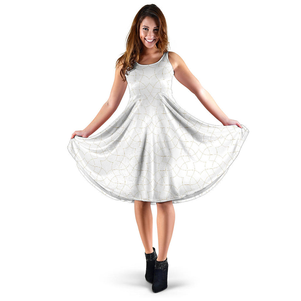 Arabic White Pattern Sleeveless Midi Dress