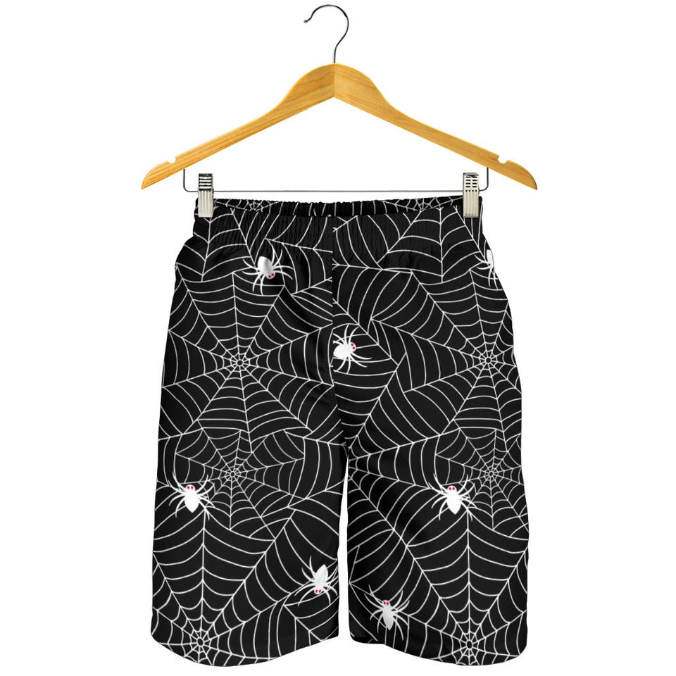 Spider Web Design Pattern Black Background White Cobweb Men Shorts