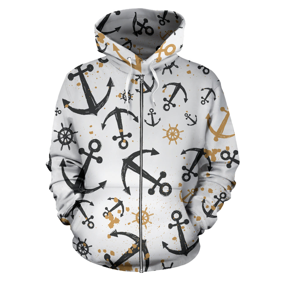 Anchors Rudders Pattern Zip Up Hoodie