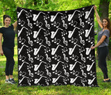 Saxophone Music Notes Treble Clef Black White Theme Premium Quilt