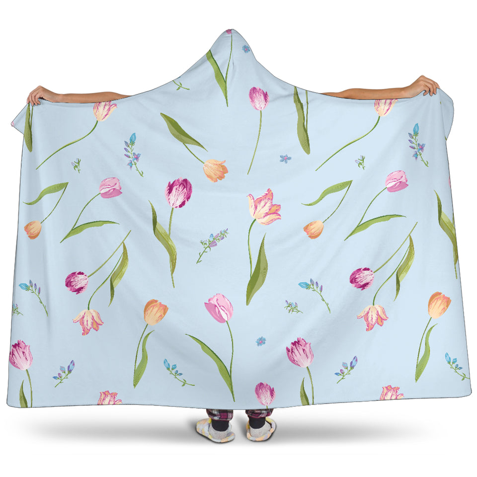 Watercolor Tulips Pattern Hooded Blanket