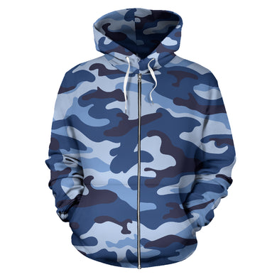 Blue Camouflage Pattern Zip Up Hoodie