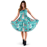 Christmas Cute Siberian Husky Puppie Pattern Sleeveless Midi Dress