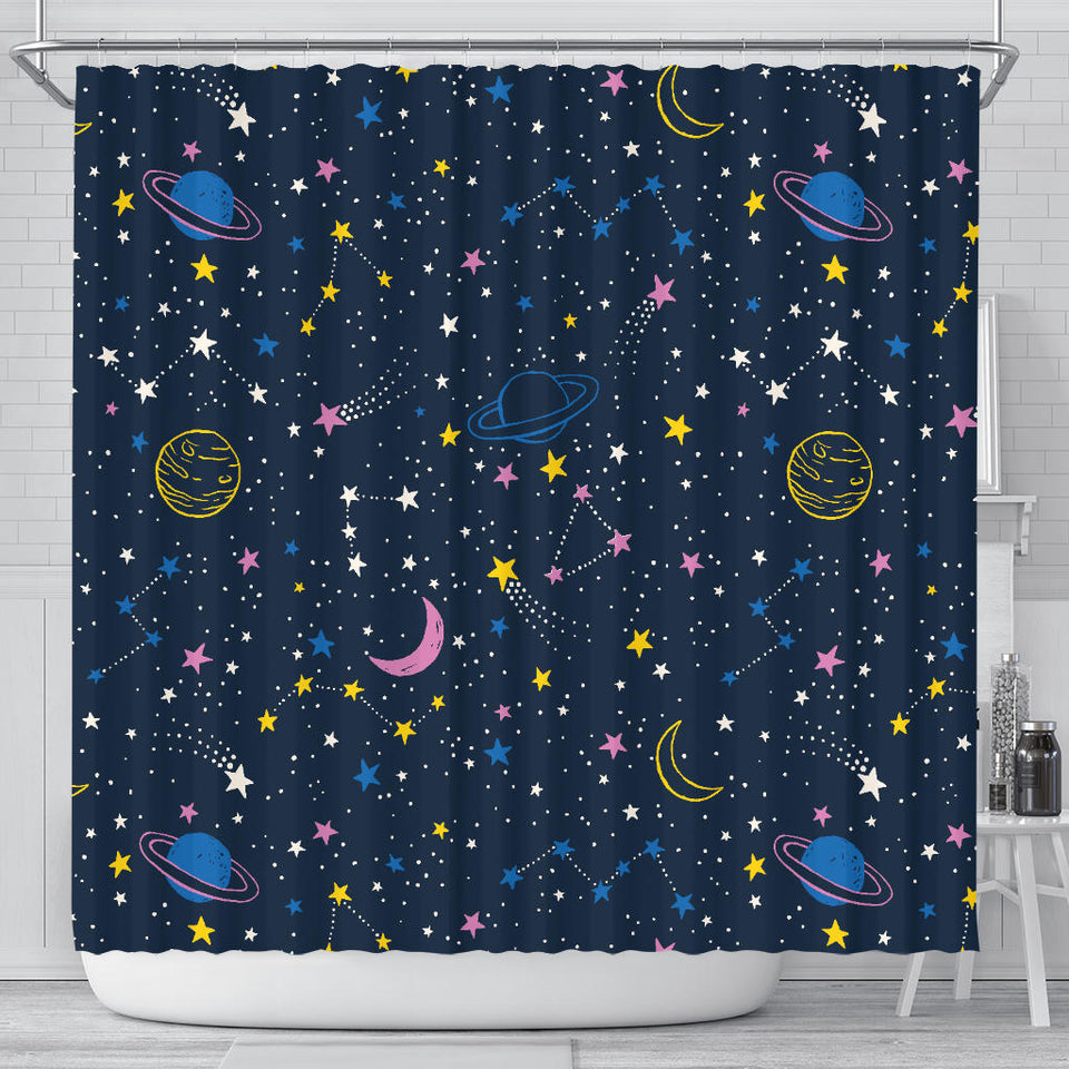 Space Pattern With Planets, Comets, Constellations And Stars Shower Curtain Fulfilled In US