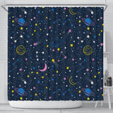 Space Pattern With Planets, Comets, Constellations And Stars Shower Curtain Fulfilled In US
