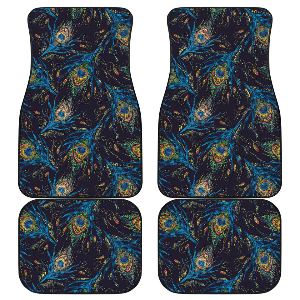 Beautiful Peacock Feather Pattern Front And Back Car Mats