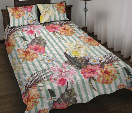 Colorful orchid flower pattern Quilt Bed Set