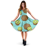 Kiwi Blue Background Sleeveless Midi Dress