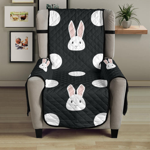 Cute white rabbit polka dots black background Chair Cover Protector