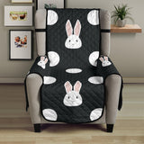 Cute white rabbit polka dots black background Chair Cover Protector