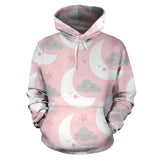 Cute Moon Cloud Star Pattern Pink Dot Background Men Women Pullover Hoodie