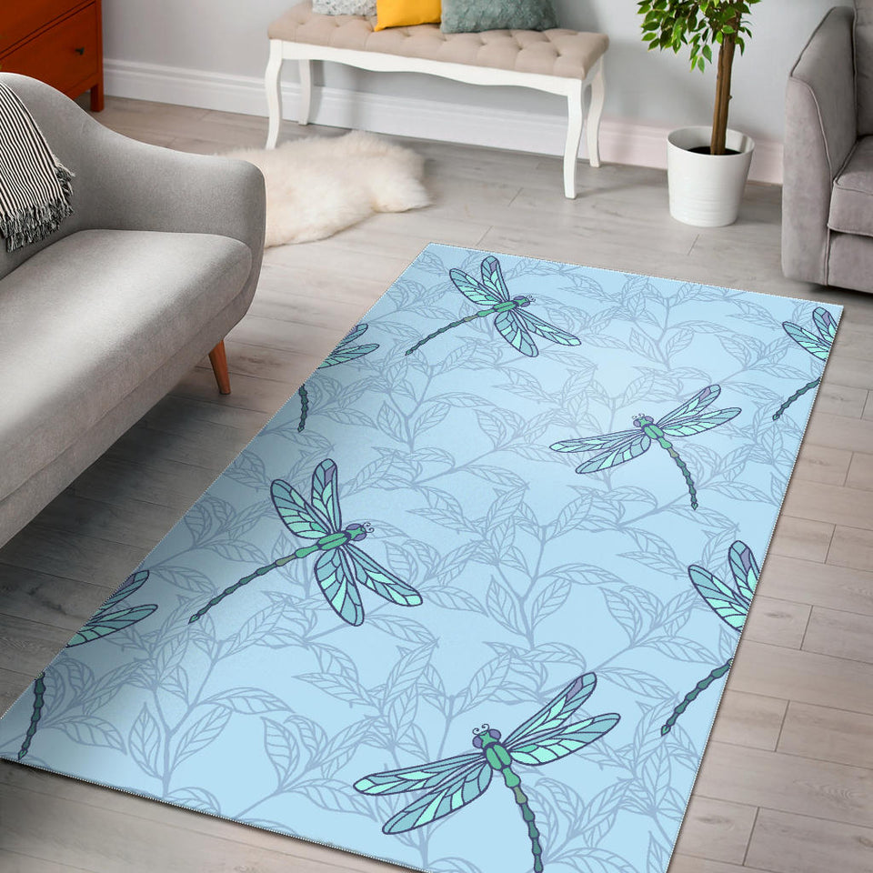 Dragonfly Pattern Blue Background Area Rug