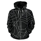 Spider Web Pattern Black Background White Cobweb Zip Up Hoodie