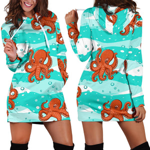 Octopuses Sea Wave Background Women'S Hoodie Dress