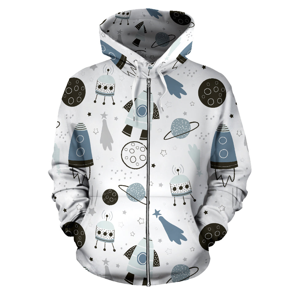 Hand Drawn Space Elements Space Rocket Star Planet Space Probe Zip Up Hoodie