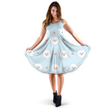 White Cute Pomeranian Pattern Sleeveless Midi Dress