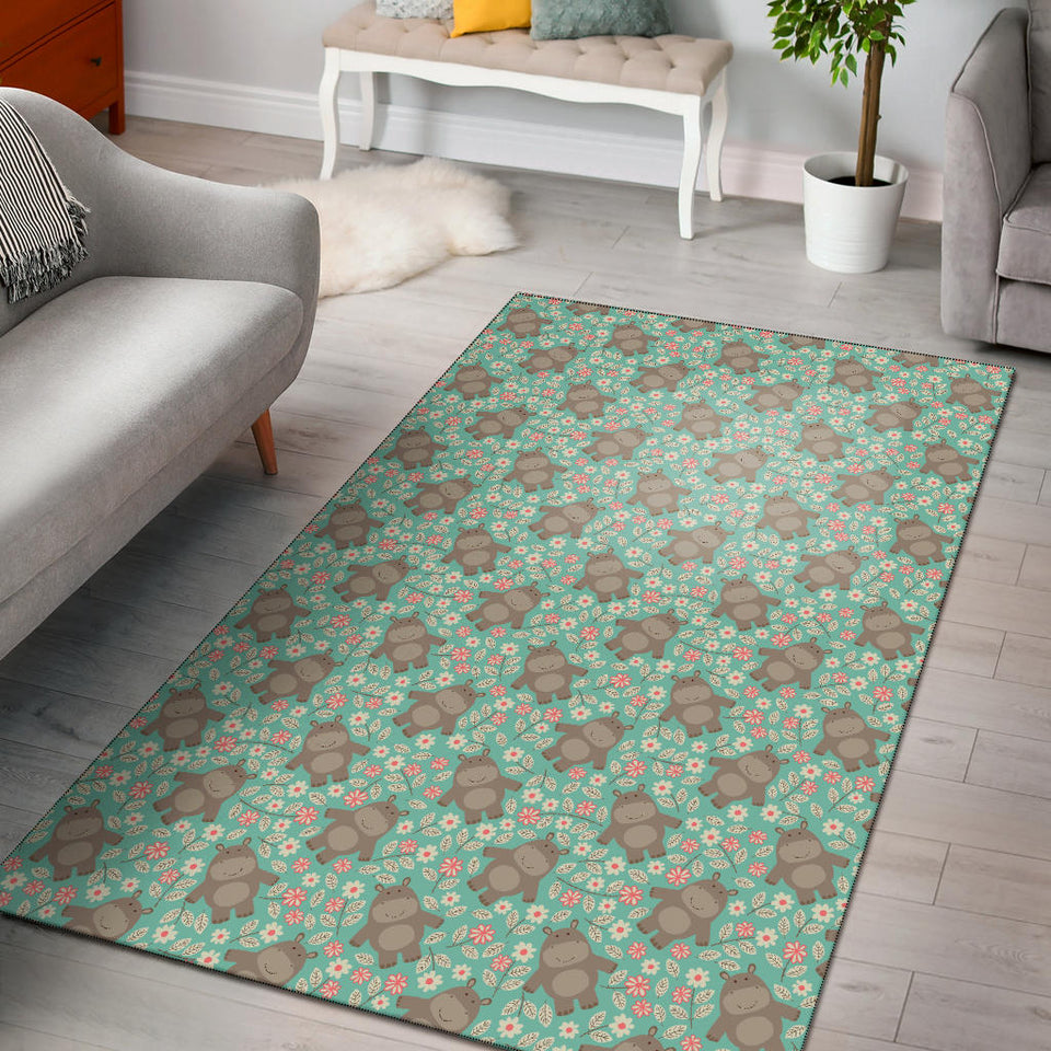 Hippopotamus Pattern Print Design 02 Area Rug