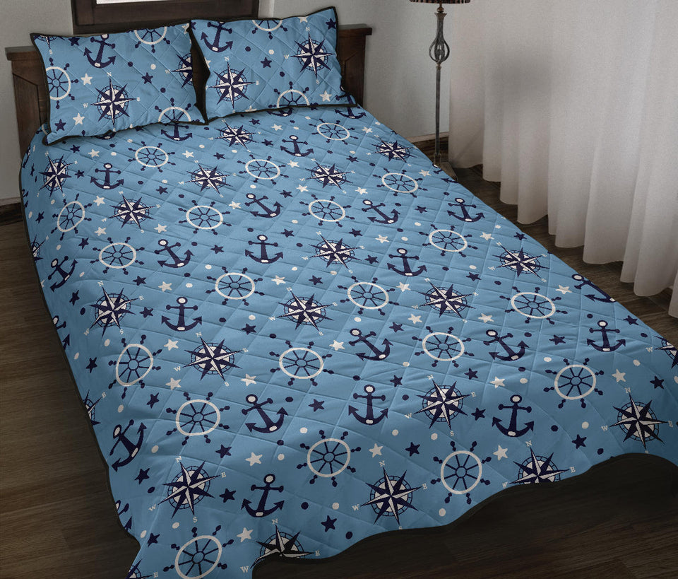 Anchors rudder compass star nautical pattern Quilt Bed Set