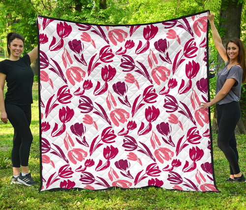 Pink Sketch Tulip Pattern Premium Quilt