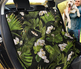 White Orchid Flower Tropical Leaves Pattern Blackground Dog Car Seat Covers