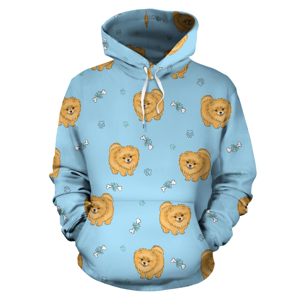 Brown Cute Pomeranian Blue Blackground Men Women Pullover Hoodie
