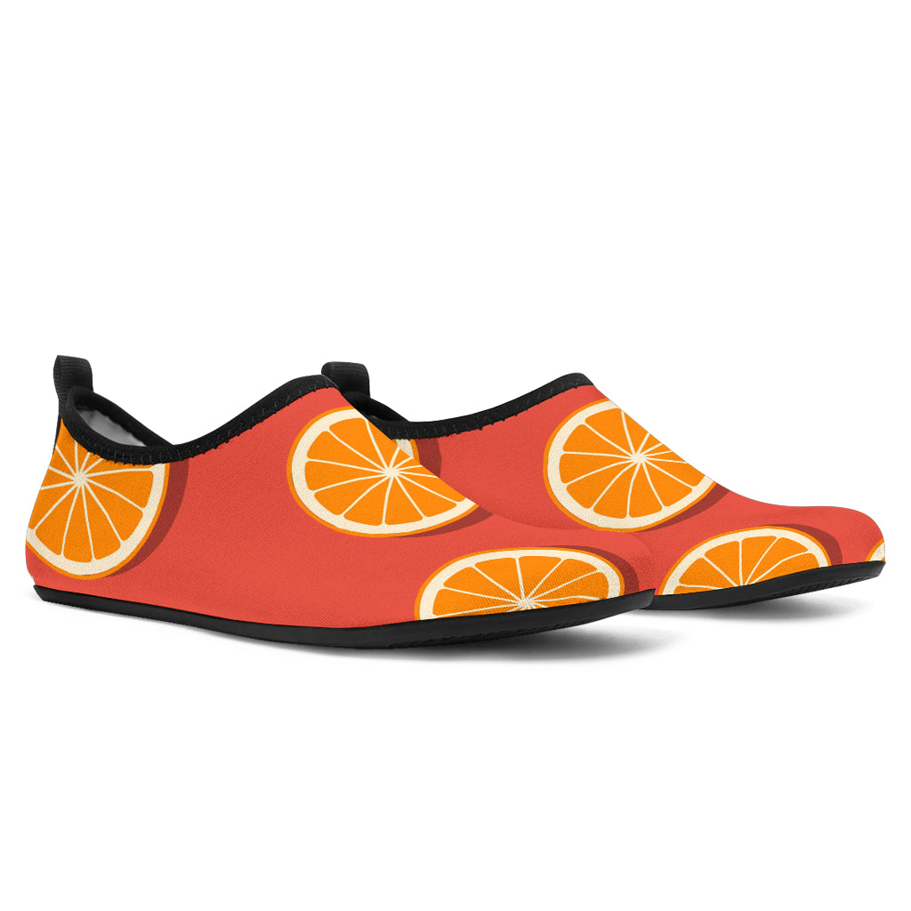 Oranges Pattern Red Background Aqua Shoes