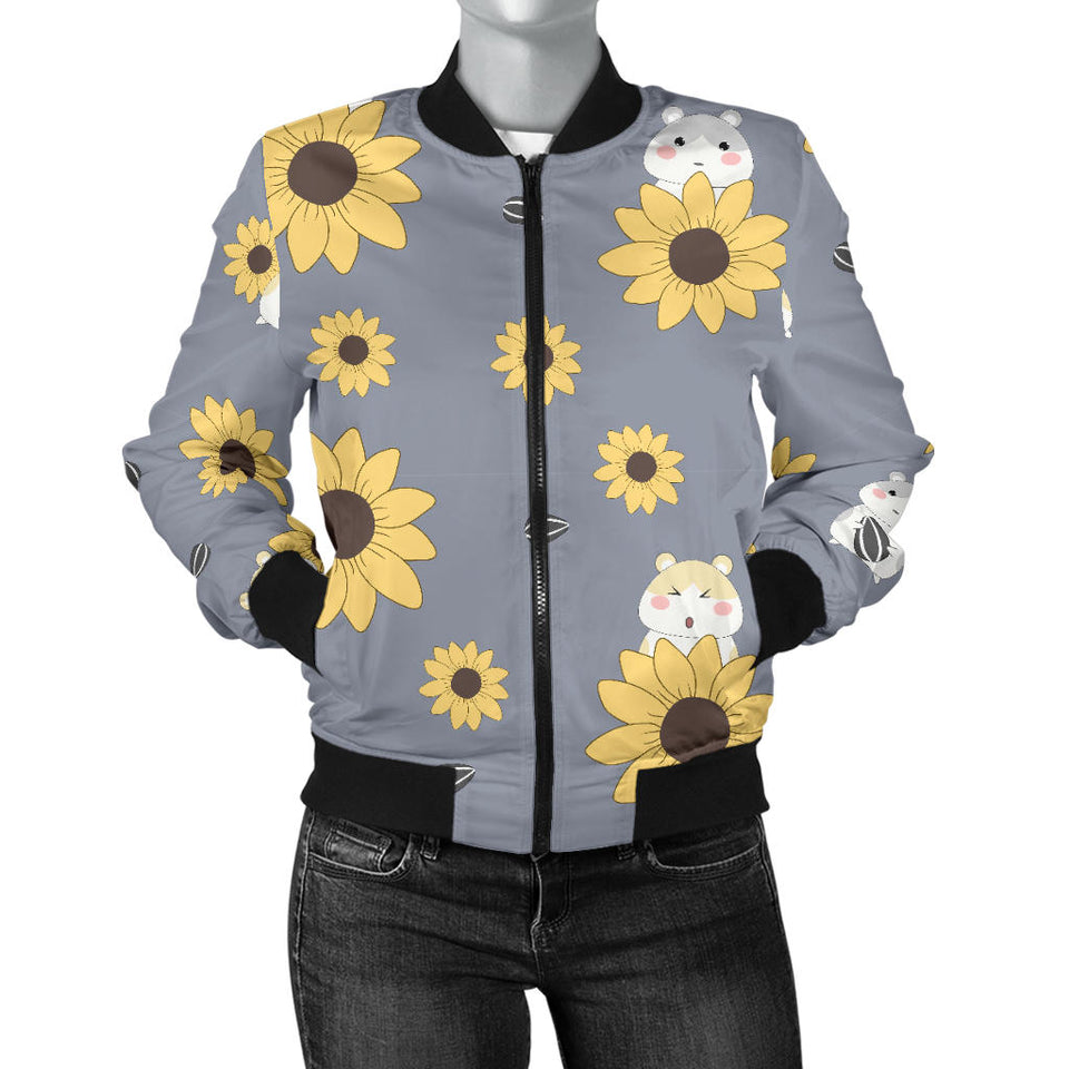 Cute Hamster Sunflower Pattern Background Women'S Bomber Jacket