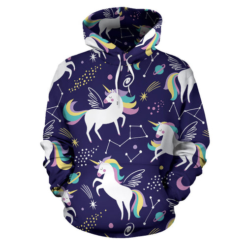 Hand Drawn Cute Unicorn Star Planet Men Women Pullover Hoodie