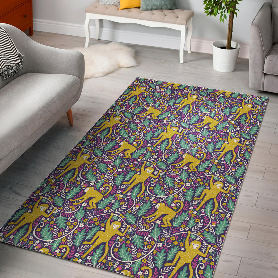Cute Yellow Monkey Leaves Pattern Area Rug