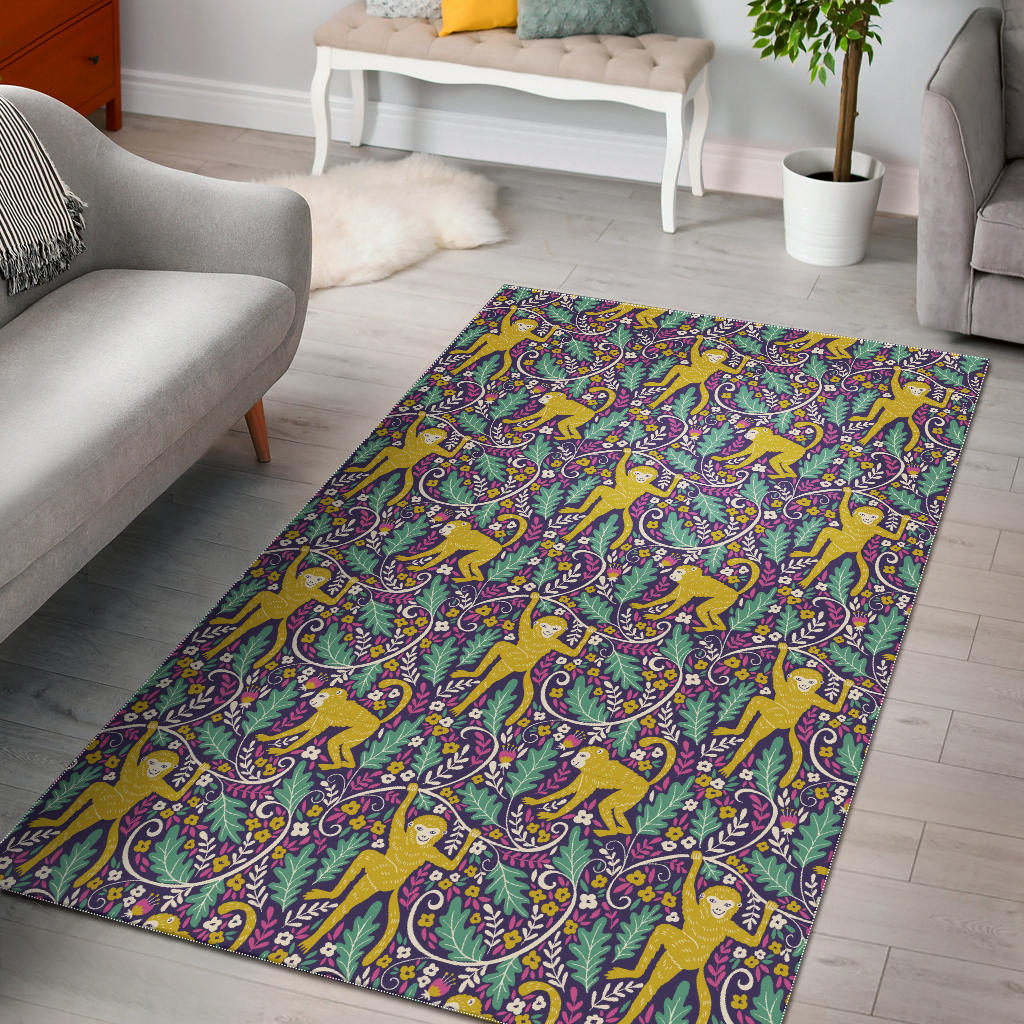 Cute Yellow Monkey Leaves Pattern Area Rug