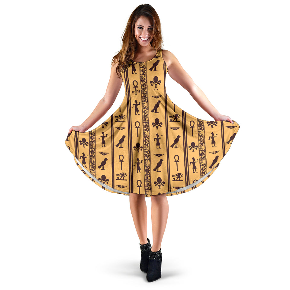 Egypt Hieroglyphics Pattern Print Design 02 Sleeveless Midi Dress