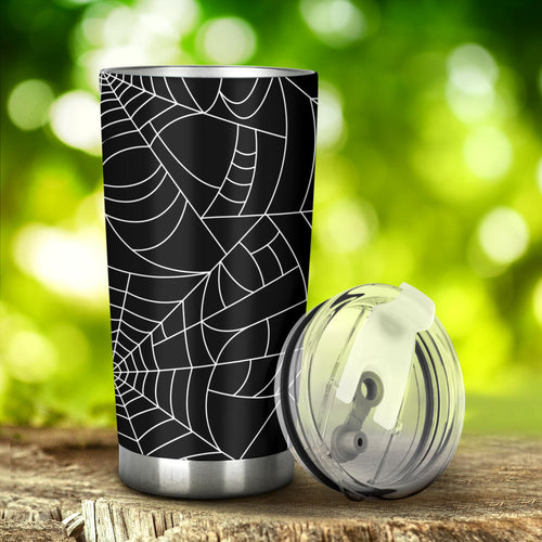 Spider Web Pattern Black Background White Cobweb Tumbler