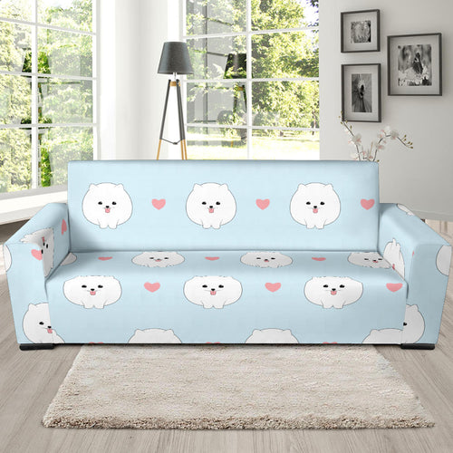 White Cute Pomeranian Pattern Sofa Slipcover