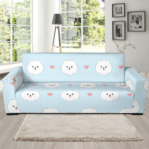 White Cute Pomeranian Pattern Sofa Slipcover