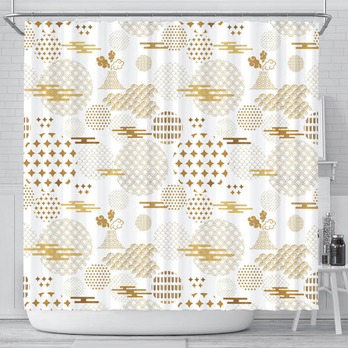 Beautiful Gold Japanese Pattern Shower Curtain Fulfilled In US