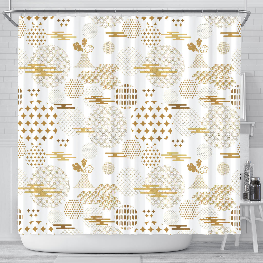 Beautiful Gold Japanese Pattern Shower Curtain Fulfilled In US