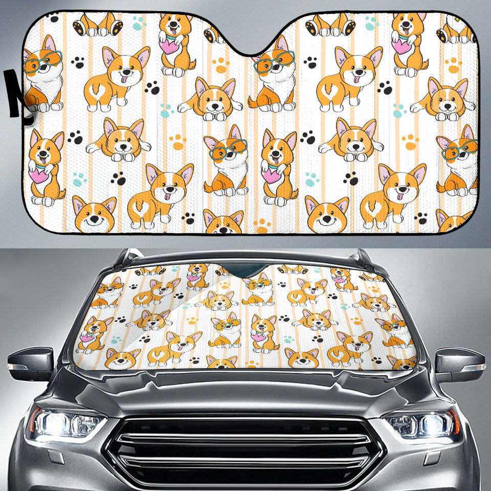 Cute Dog Corgi Striped Background Pattern Car Sun Shade