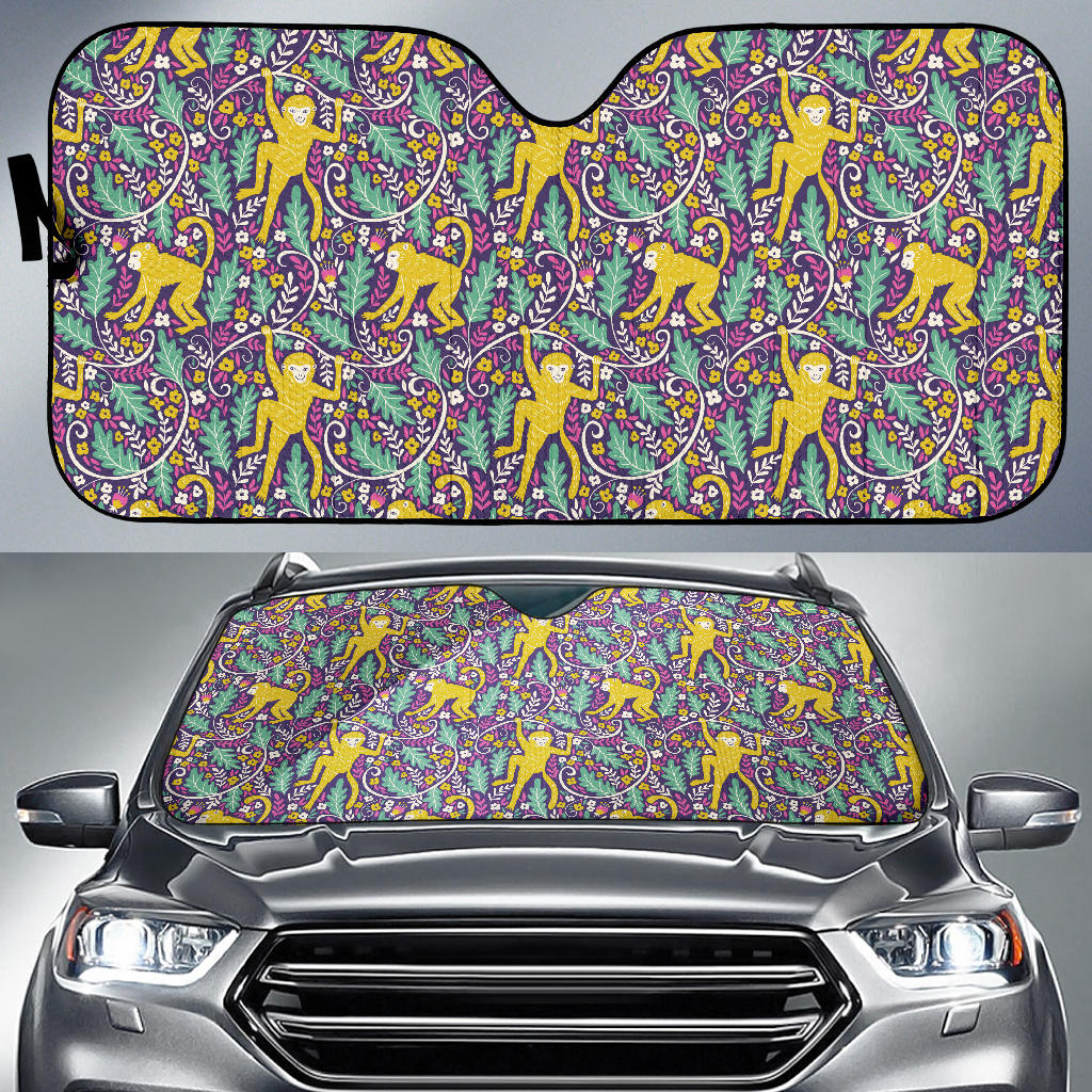 Cute Yellow Monkey Leaves Pattern Car Sun Shade