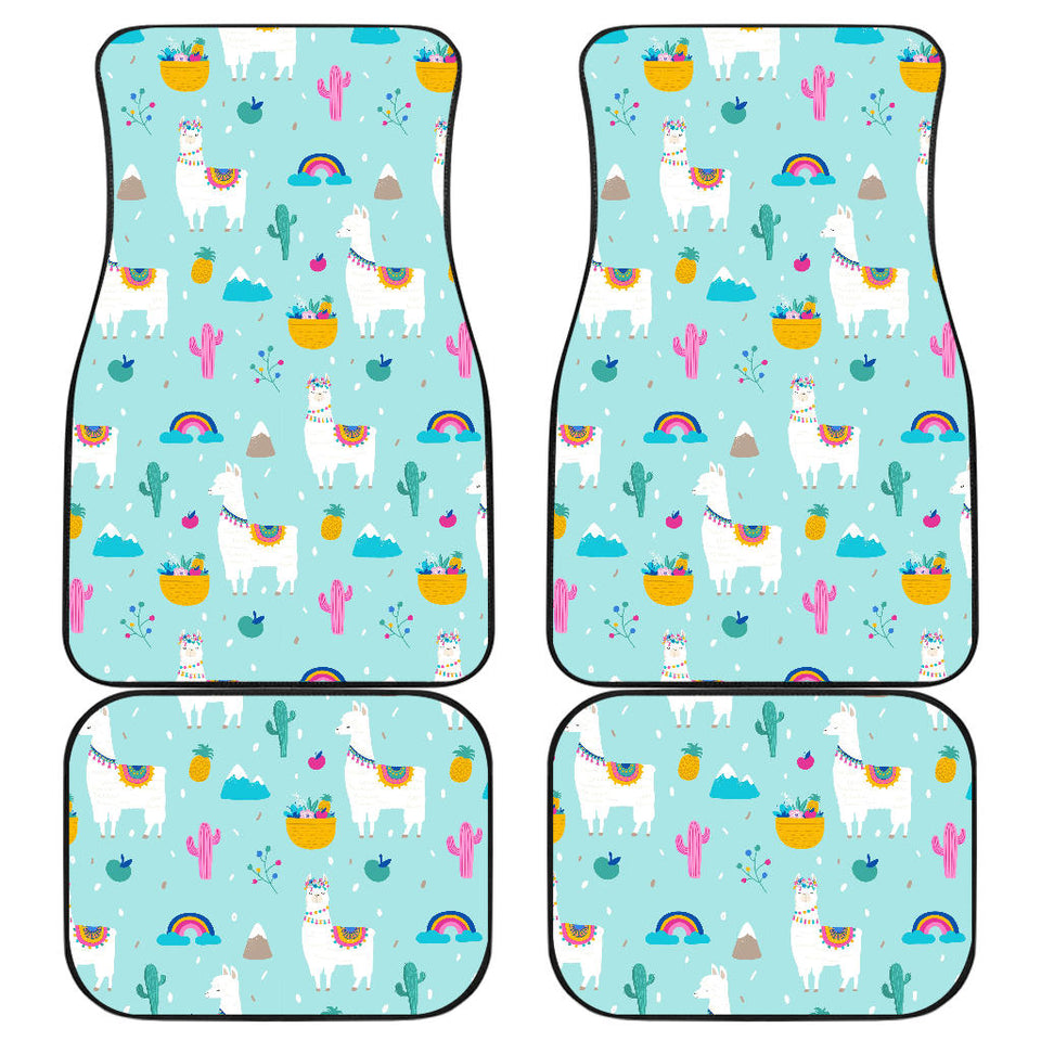 Llama Alpaca Cactus Leaves Pattern Front And Back Car Mats