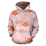 Cute Fox Pattern Pink Background Men Women Pullover Hoodie