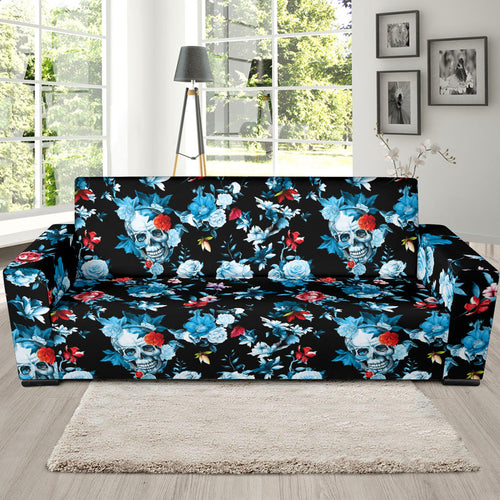 Skull Flower Roses Leave Pattern Sofa Slipcover