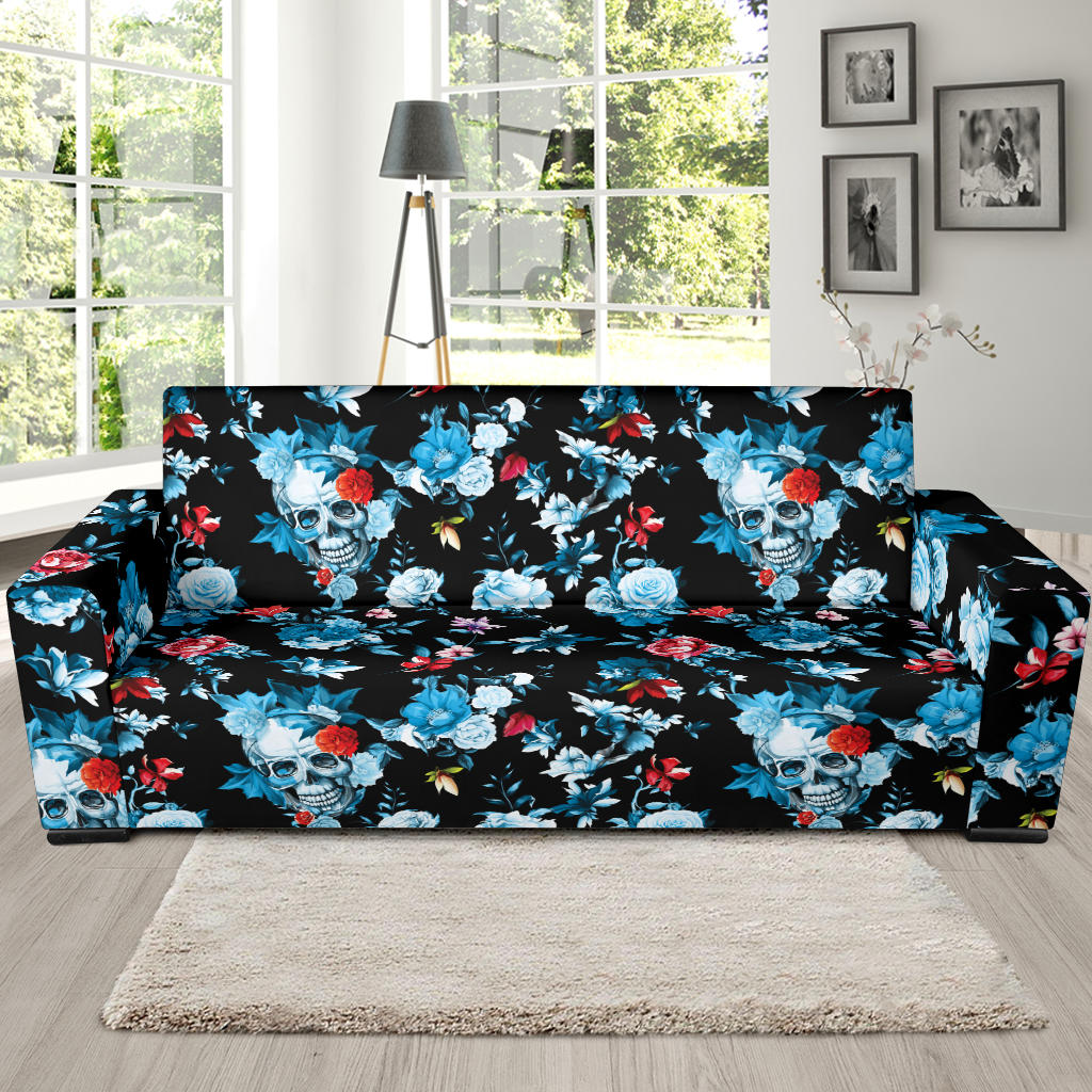 Skull Flower Roses Leave Pattern Sofa Slipcover